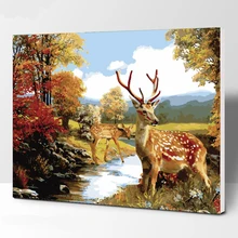 Красочные животные оленя DIY цифровая картина маслом по номерам хлопковая картина для гостиной Настенная картина без рамки 40x50