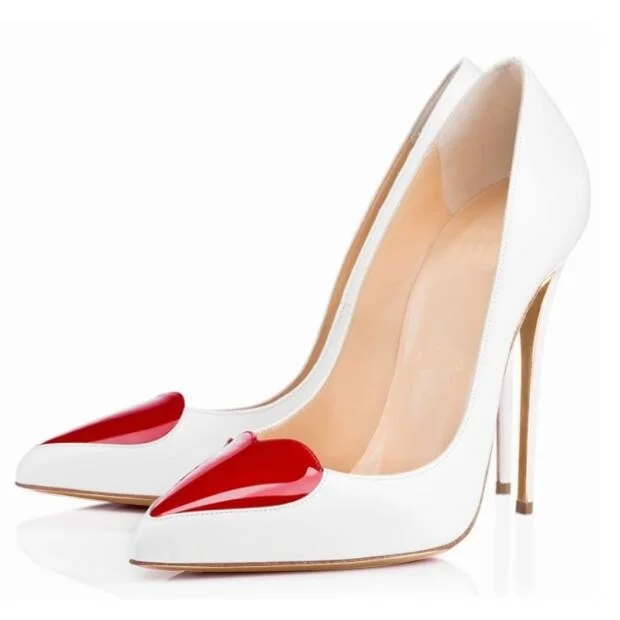 

Red Heart Patchwork Patent Leather Women Pumps Slip On Pointed Toe Party Wedding Stilettos Heels Shallow Shoes Plus Size 13