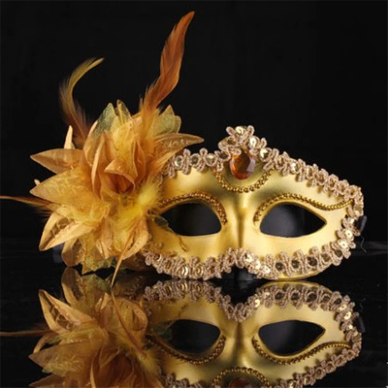 Новые Сексуальные алмазные блестящие Позолоченные Вечерние Маски перо цветок свадебные реквизит маскарад, праздник Марди Гра маска сексуальная леди Fiestas маска
