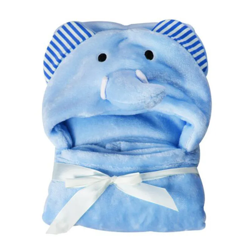 Милое мягкое одеяло с капюшоном и изображением животных из мультфильмов; детский банный халат с изображением животных для малышей; детское банное полотенце - Цвет: blue elephant