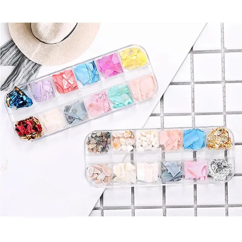 

1 Box Nail Decorations 3D Shiny Pearl Shell Slice Flake Nail Art Stones Tip