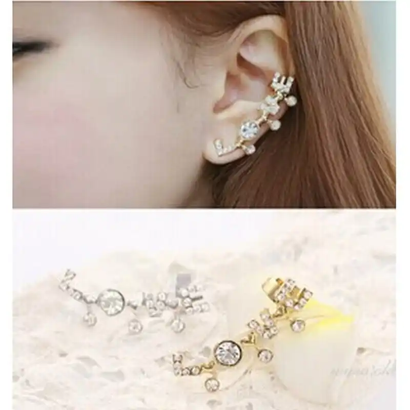 Модные женские серьги манжеты с надписью Love для левого уха ED120|clip on earrings|earrings