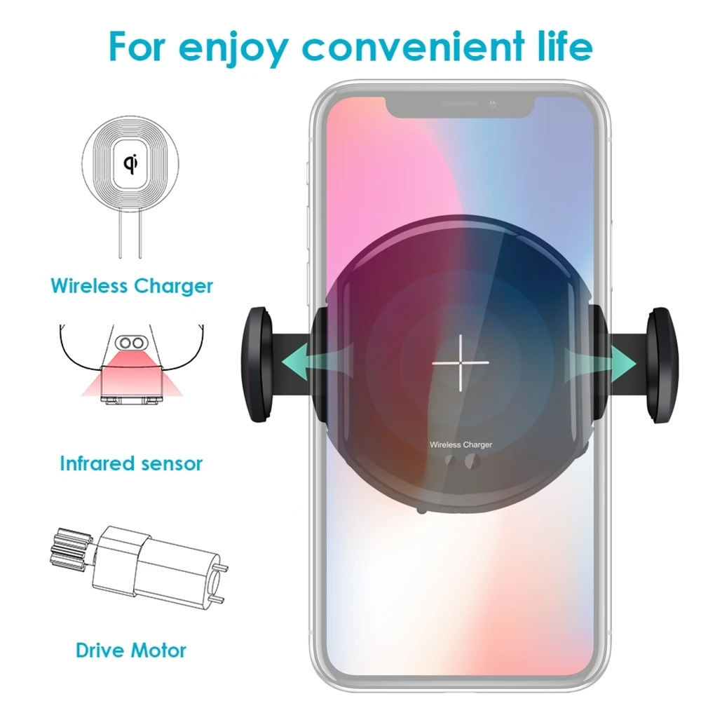DCAE Автоматический Инфракрасный датчик Qi беспроводной зарядный держатель быстрое автомобильное зарядное устройство для iPhone Xs Max XR X 8 Xiaomi huawei samsung S9 S8
