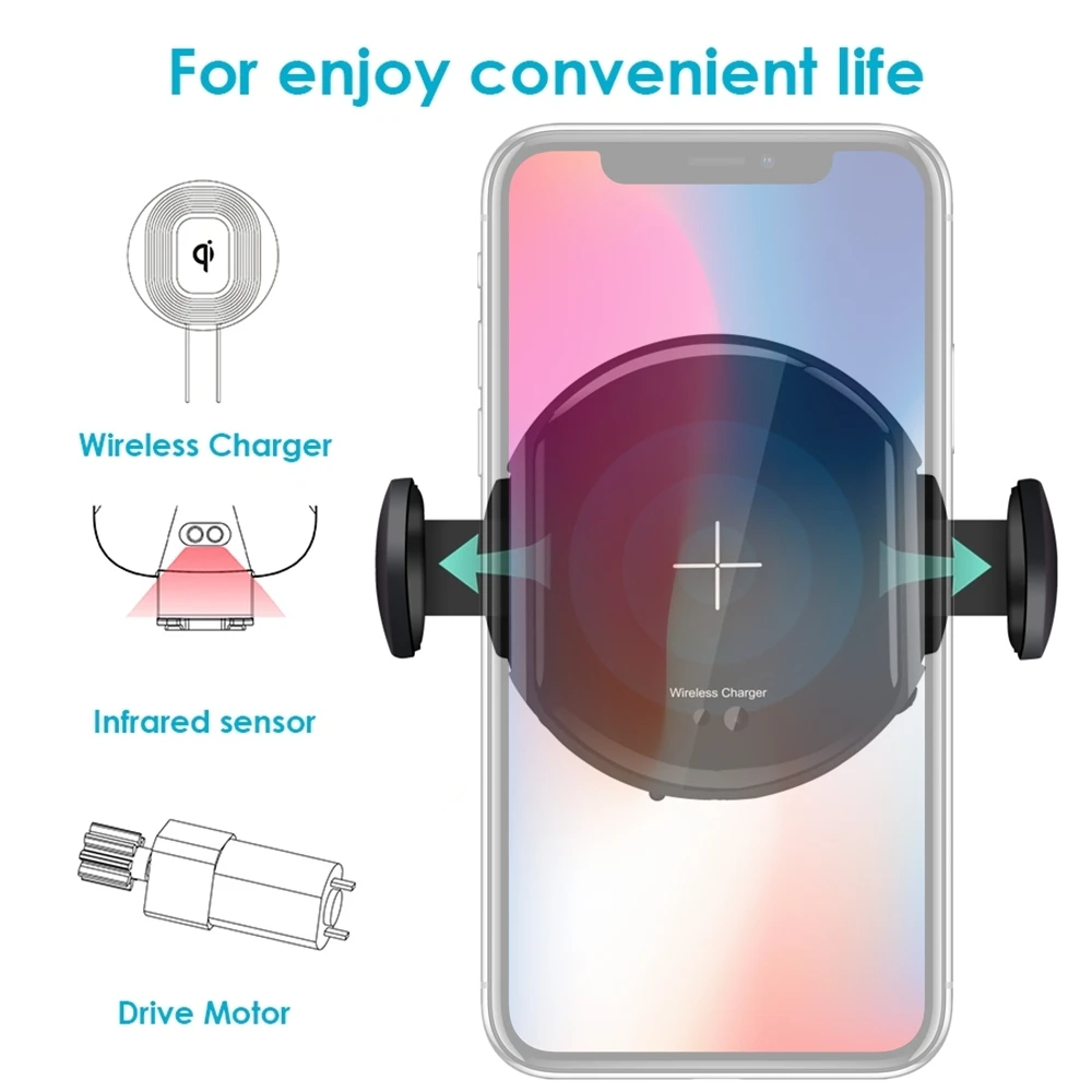 DCAE التلقائي مستشعر الأشعة تحت الحمراء تشى اللاسلكية شحن حامل سريع سيارة شاحن آيفون Xs ماكس XR X 8 Xiaomi هواوي سامسونج S9 S8