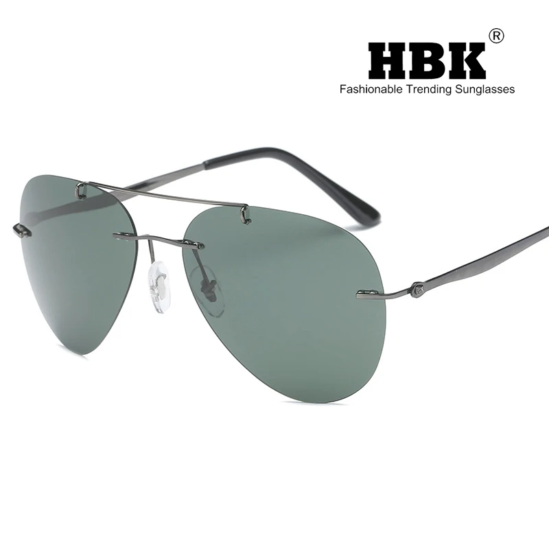 HBK, поляризационные солнцезащитные очки без оправы, ультралегкие, без оправы, для вождения, для пилота, солнцезащитные очки, Oculos De Sol, UV400, подарок, PM0077 - Цвет линз: C2 Gun.DarkGreen