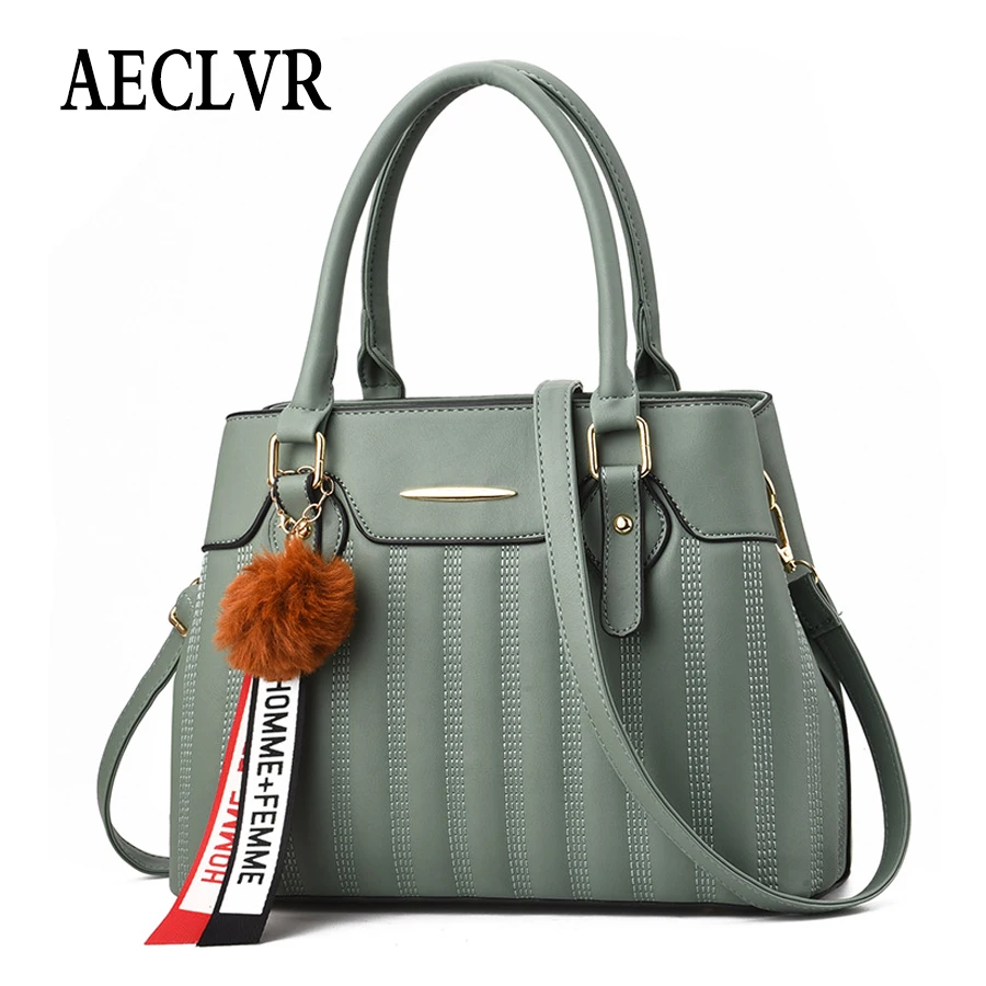 

AECLVR Women Fur Ball Ornaments Totes Zipper Medium Handbag Hotsale Lady Party Purse New Shoulder Messenger Crossbody Bags Bolso