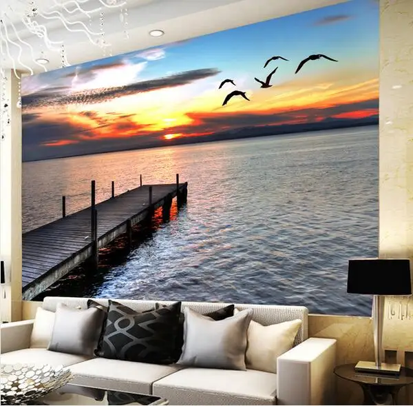 Landscape Sea Wall Mural paper for Living Room Decor Modern Custom