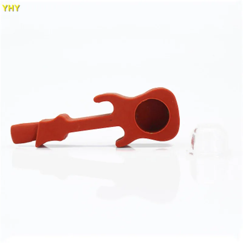 Guitar Shaped Silicone Pipes Creative Mini Herb Pipe With Glass Bowl Handy Smoking Pipes 11CM Smoking Accessories 06