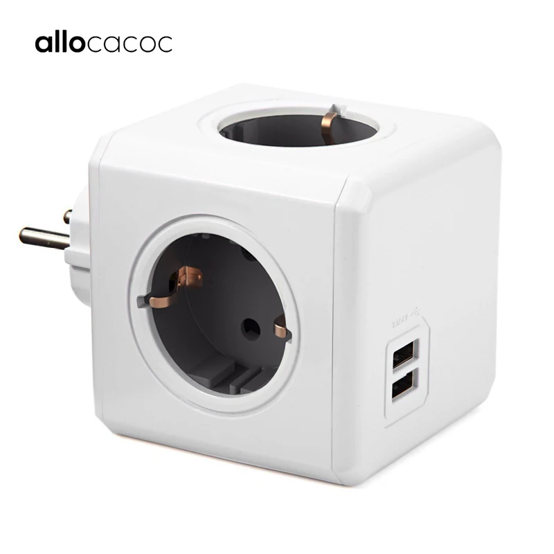 Allocacoc powercube розетка с usb удлинитель электрический пробка розетки заглушки для переходник розеток силовой куб силовая полоса мультирозеточный удлинитель ЕС электрическая 16A 2.1A Домашнее использование зарядка