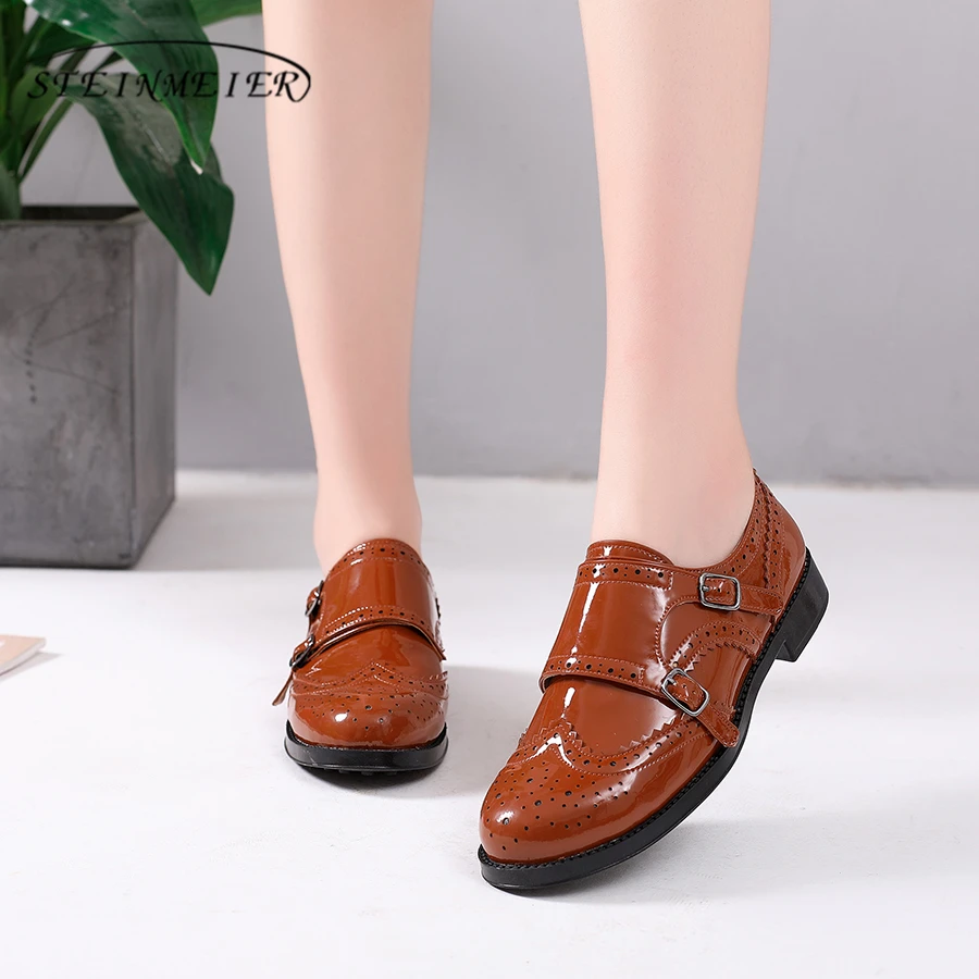 

100% Genuine cow leather brogue casual designer vintage lady flats shoes handmade oxford shoes for women black brown with fur