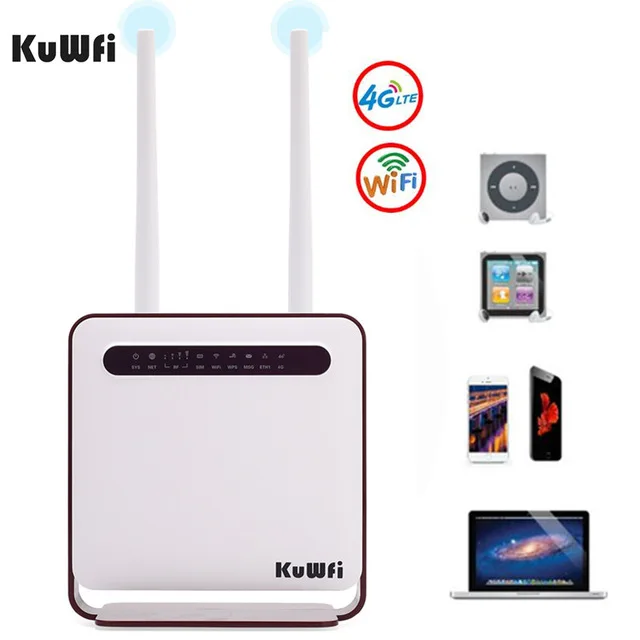 

KuWfi 4G WiFi Router 300Mbps Wireless Wi-Fi Mobile LTE 3G/4G Unlocked CPE Router with SIM Slot 4LAN Ports Support 32 Wifi Users