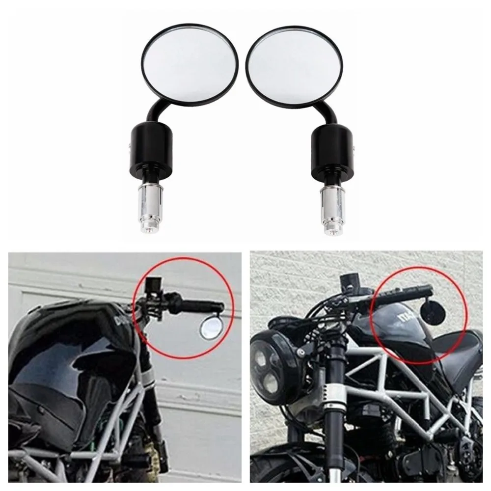 Motorcycle CNC Aluminum Rear View 3/" Handle Bar End 7//8/" Mirrors Round Black S