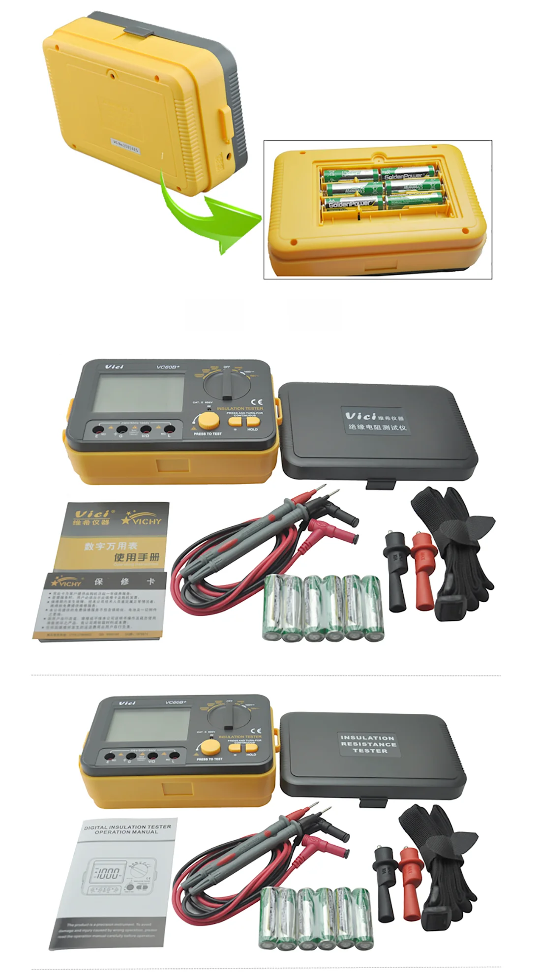 VC60B+ цифровой тестер сопротивления изоляции VICI Megger MegOhm метр 250 в 500 в 1000 в Высокое напряжение и короткого замыкания Входная сигнализация