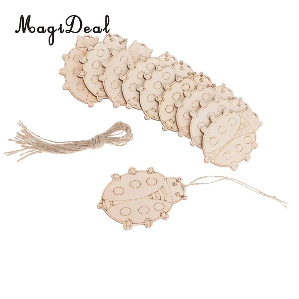 10pcs Unfinished Blank Tree Pendents Easter Egg Gecko Flower Beetle Mushroom Owl Hanging Gift Wooden Tags
