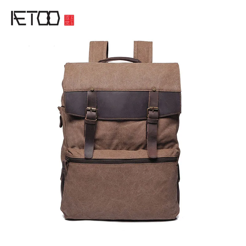 AETOO new foreign trade supply retro men bag shoulder bag canvas bag with the first layer of leather men 's backpack OEM AETOO new foreign trade supply retro men bag shoulder bag canvas bag with the first layer of leather men 's backpack OEM