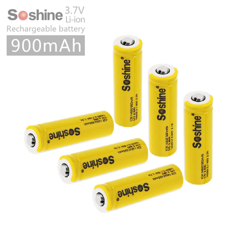 6pcs Soshine 3.7V ICR 14500 900mAh Li-ion Rechargeable Battery with Safety Relief Valve + Box for Flashlights Headlamps | Электроника