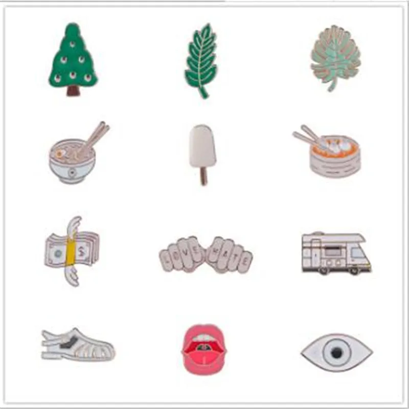 

WKOUD Japanese cute Tree Leaf penguin bowl life alloy girl pin badge brooch Lapel pin Denim Jeans shirt bag Cartoon Jewelry Gift