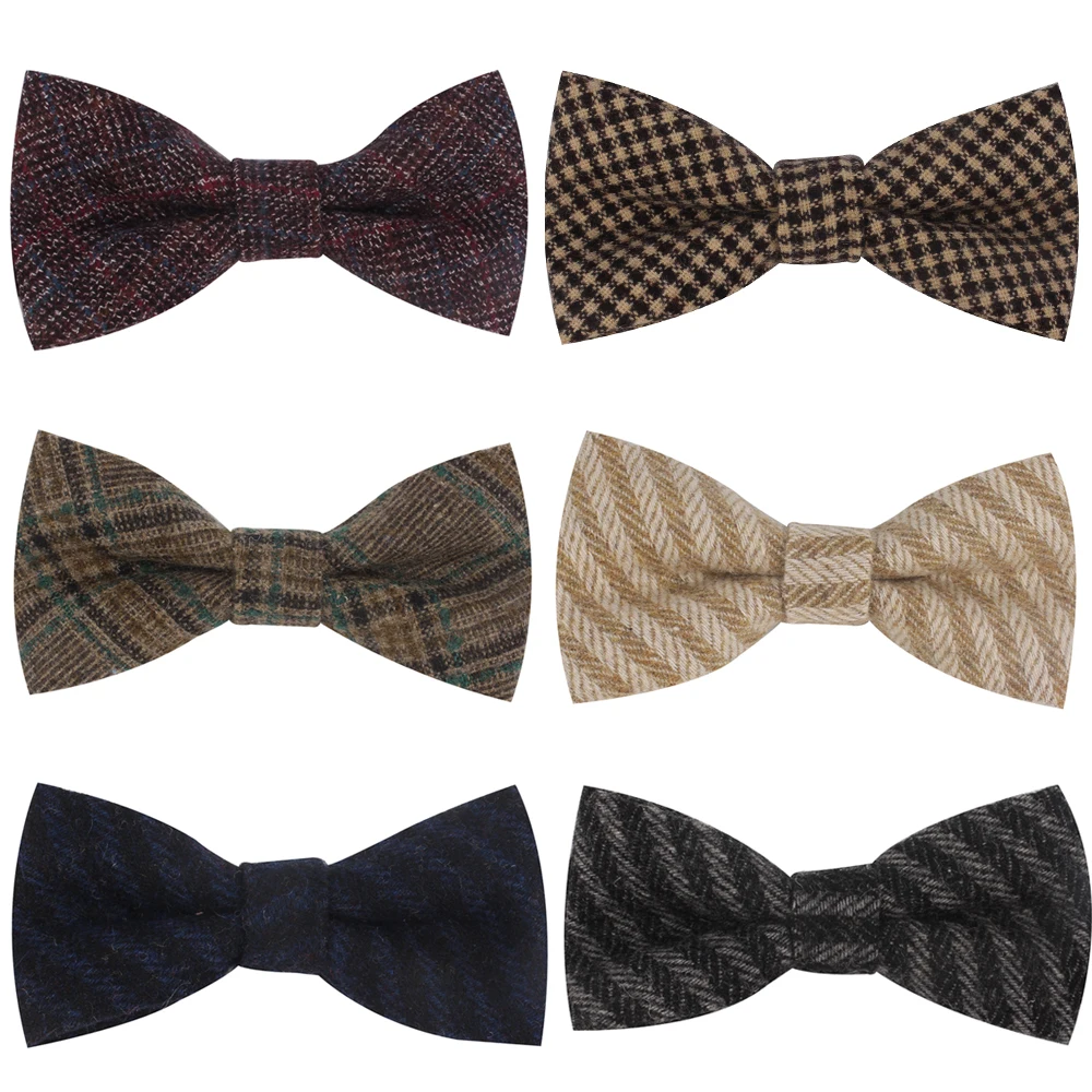 

Wool Bow Ties For Men Cravats Fashion Adjustable Plaid Woolen Bowtie for Wedding Party Groom Butterfly Adult Casual Bowties