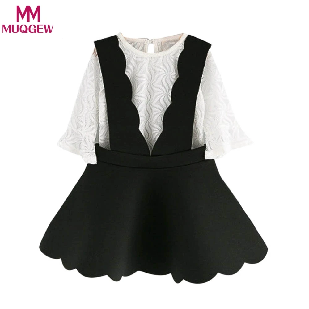 

Kids Clothes 2018 Fashion Children Clothing Toddler Kids Baby Girls Girl Outfits Lace Tulle T-shirt Tops+Braces Skirt Set