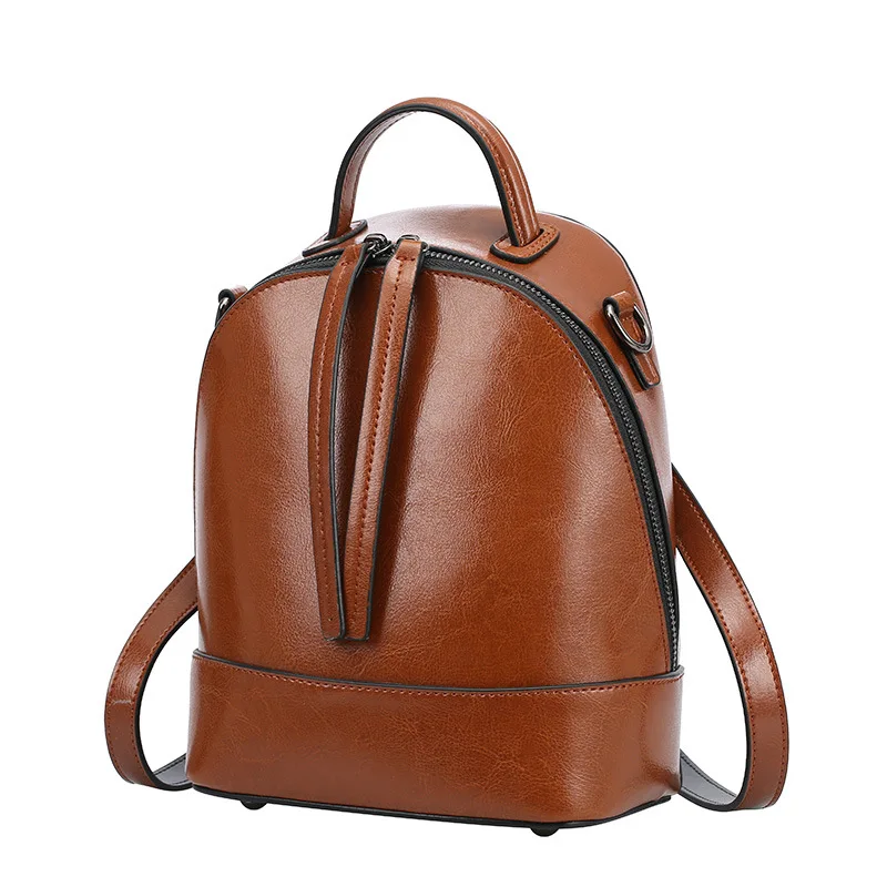 

European and American Style Retro Genuine Leather Women Backpack All-match Solid color Travel Bags Student School Bag