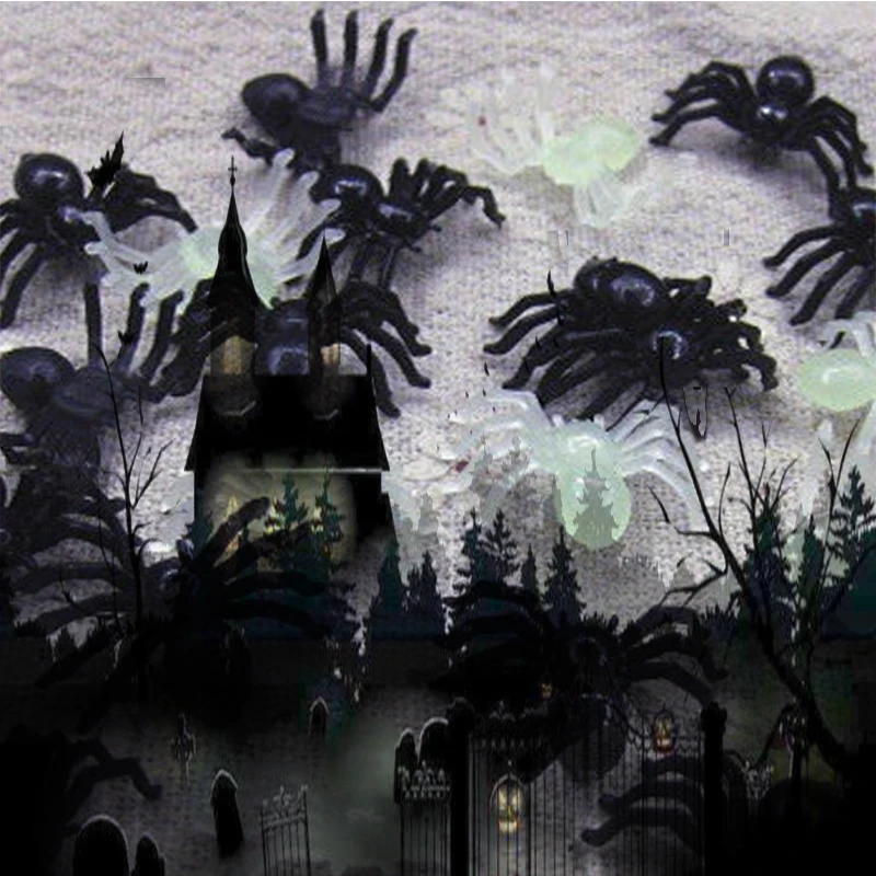 20 шт Хэллоуин мини пластик черный светящийся паук шутя день рождения игрушки DIY украшения