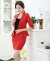 Новинка; Цвет Красный; летние с коротким рукавом деловая деловые Пиджаки Костюмы с куртками и юбка женские офисные Повседневная обувь форменная одежда костюмы
