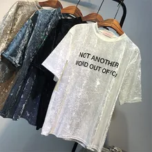 Винтажные женские бархатные футболки с бриллиантами, золотистые бархатные футболки с надписью, топы с короткими рукавами, универсальные студенческие трусы, женские плавки WZ473