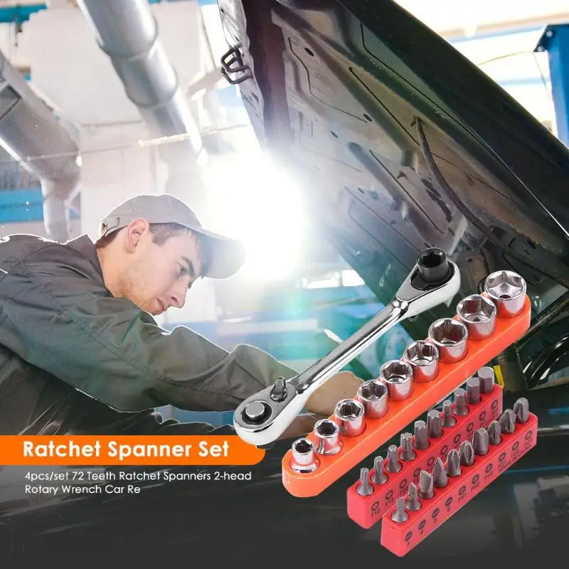 

4pcs/set 72 Teeth Ratchet Spanners 2-head Rotary Wrench Car Repair Tools