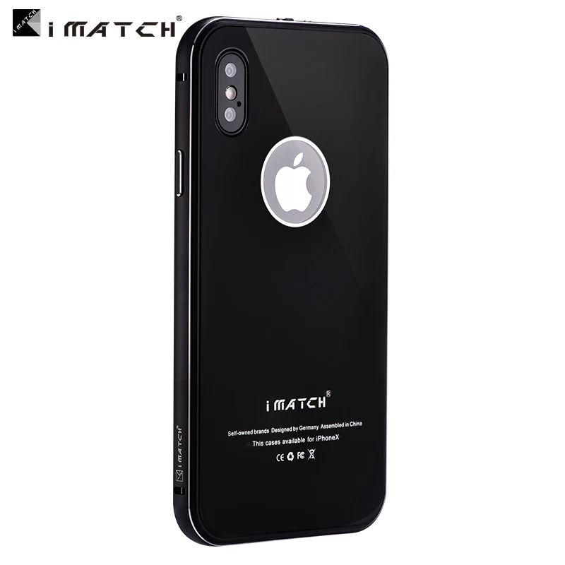 Прямая Imatch для Apple Iphone X Роскошный металлический бампер+ 9h Твердость Закаленное стекло задняя крышка для 10 - Цвет: Черный