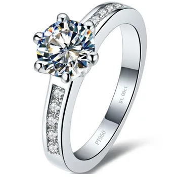 

Drop Shipping Genuine 925 Silver Brand Quality Ring Prongs Setting Engagement Brand Diamond Ring 1CT for Women White Gold Plated