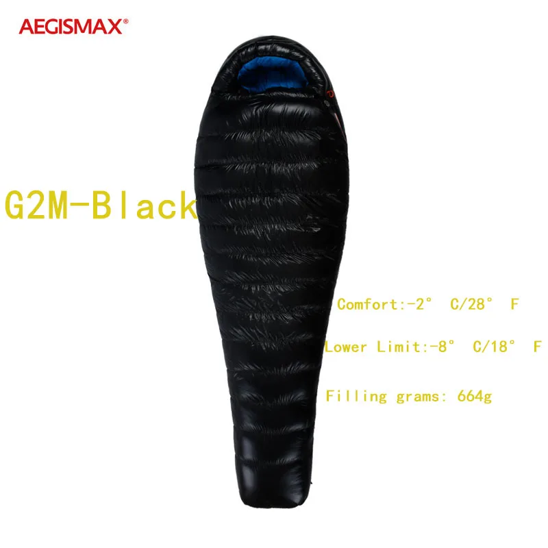 AEGISMAX 800FP G1 G2 белый гусиный пух Мумия Открытый Кемпинг спальный мешок Сверхлегкий дефлектор дизайн нейлон с компрессионным мешком - Цвет: G2 M Black