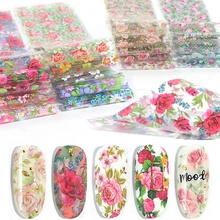 10 шт цветной цветок для нейл-арта набор фольги голографические розы наклейки слайдер клей полная декоративная обертка Маникюр LA798-BC