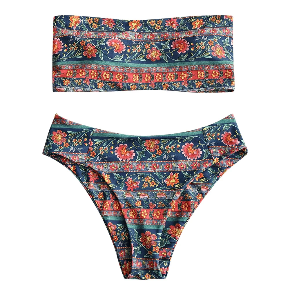 3XL Plus Size Women Strapless High Leg Bathing Suit Wire Free Padded