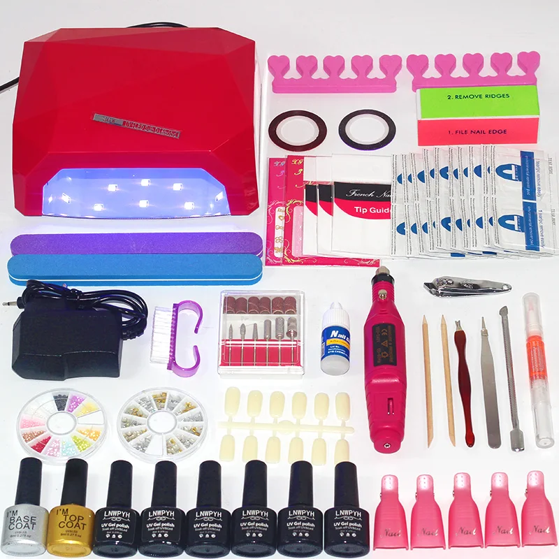 36/6W UV Lamp 6 Color Soak Off Gel Nail Top Coat Gel Nail Polish Kit