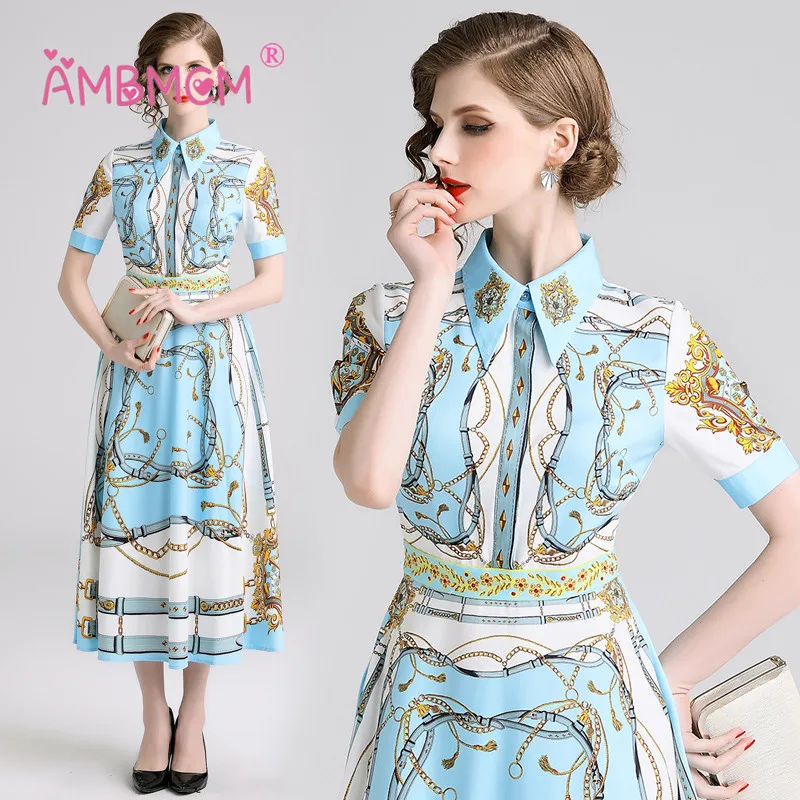 

New 2019 European Style Women Fashion Long Sleeve Green Leaf Floral Printing Dress With bow Belt Long Dresses Vestido AMBMCM