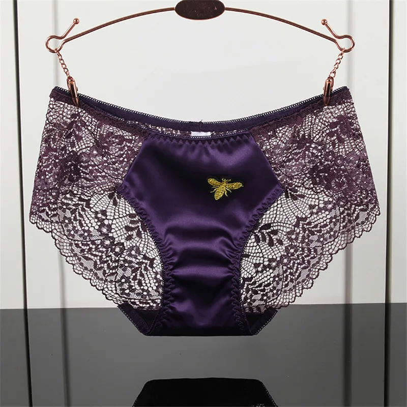 PRTYWB New lace Panties Women Underwear Silk Satin briefs Female Low