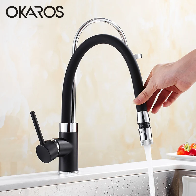 OKAROS Однорычажный выдвижной кухонный кран для холодной и горячей воды раковины