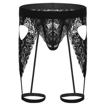 Мужское белье, прозрачное, цветочное, кружевное, открытая, ягодичная выпуклость, мешочек, сердце, бикини, стринги, нижнее белье с подвязками для ног