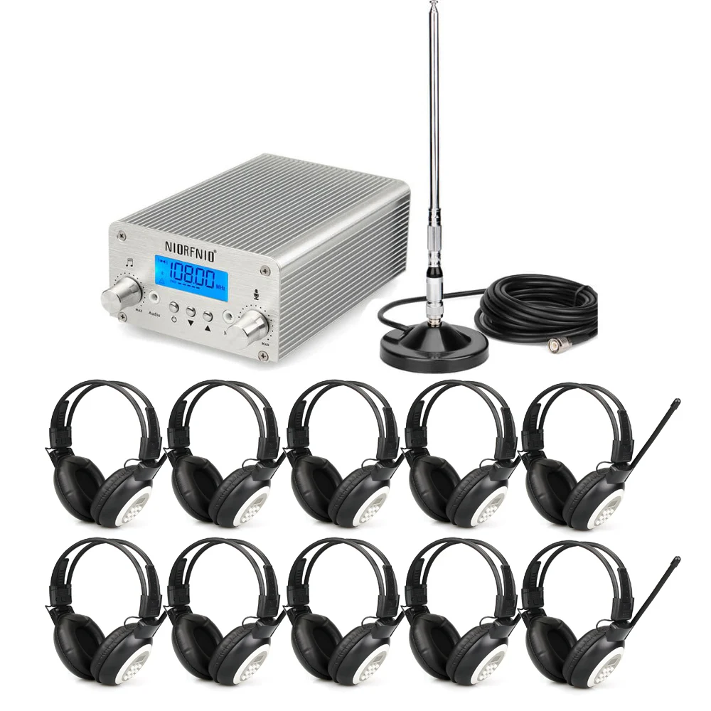 

Wireless Broadcasting System 15W FM Transmitter + 10 Headphone TR101 + Telescopic Antenna for Church Meeting Translation Y4439
