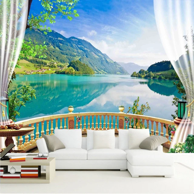 Custom 3D Wall Murals Wallpaper Landscape Beautiful Green Lake View 3D  Large Mural Living Room TV