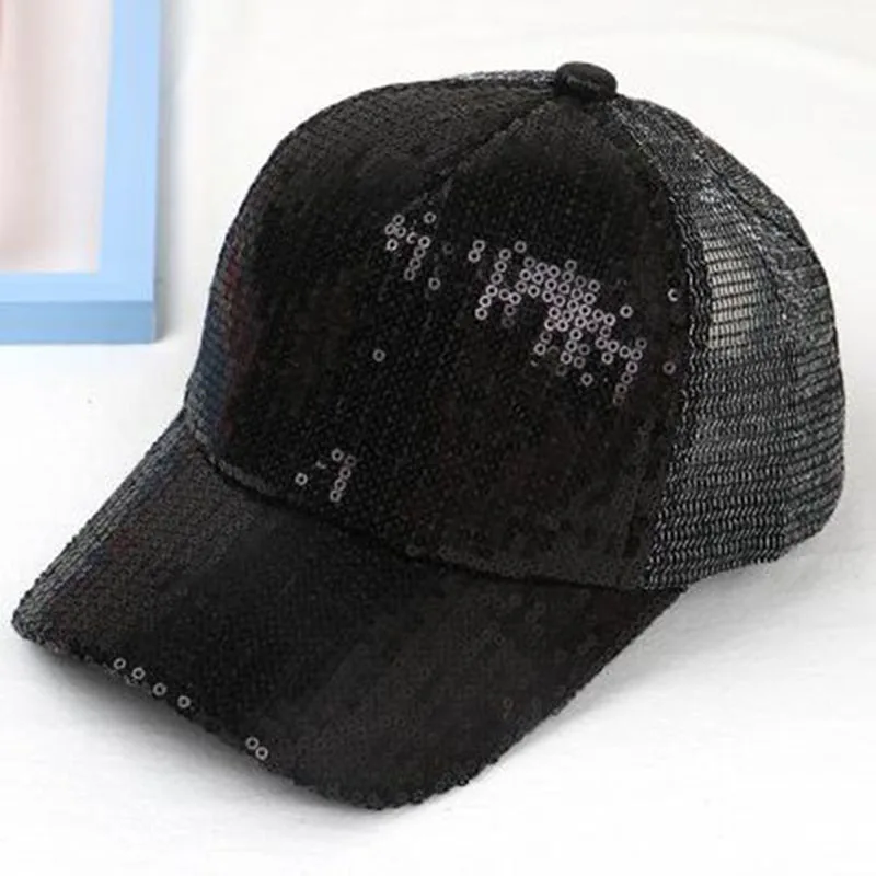 style 2 black Милая Детская шляпа с блестками летние бейсболки, детская Солнцезащитная Шляпка женская сетчатая Регулируемая Детская кепка в стиле хип-хоп Casquette Enfant - Цвет: style 2 black