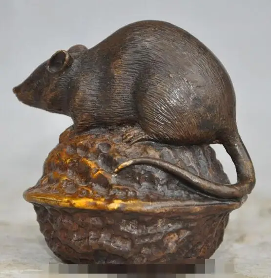 

S1346 china chinese fengshui bronze copper zodiac animal mouse mice Rat Walnuts statue