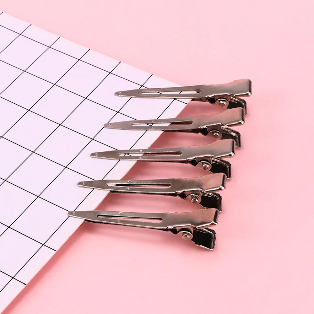 50pcs Silver Flat Base Duck Mouth Metal Hair Clips Simple Ultrathin