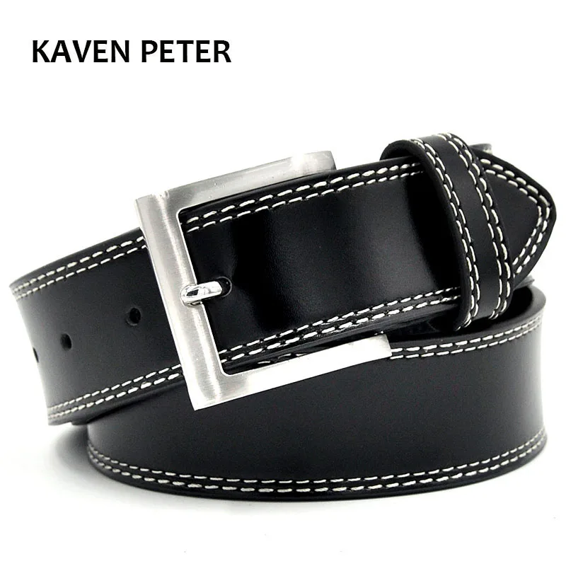 

Casual Belt Black Color Jeans Men Solid Pattern Type Genuine Leather Belt Double Stitching Big Buckle For Men Luxury Belt