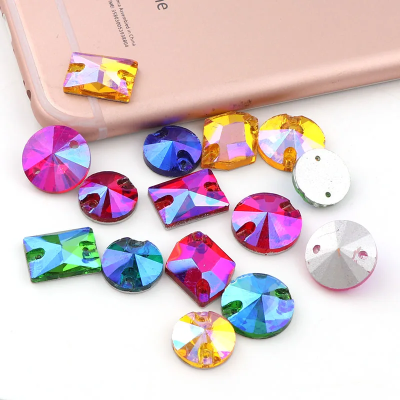 

36Pcs/bag AB Multicolor Mix Shape Size Sew On Rhinestones Flatback Glass Stone For DIY Dress Garment Decoration Accessories