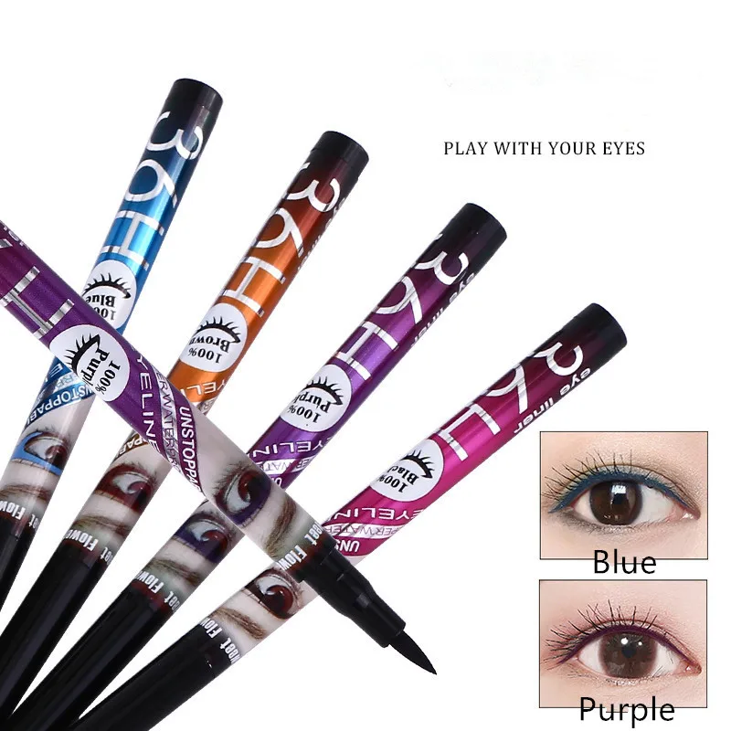 

1PC Black Blue Purple Brown 36H Waterproof Color Eyeliner Pencil Sweatproof Longlasting Liquid Eye Liner Pen Pencil Make Up Tool