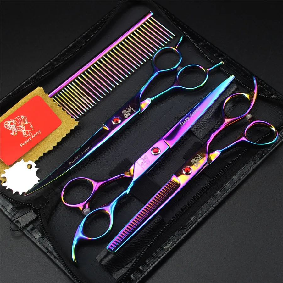 

Pet Scissors Set 7.0 inch Dog Grooming Scissors Straight & Thinning & Curved Shears Sharp Edge Animals Hair Cutting Tools Kit