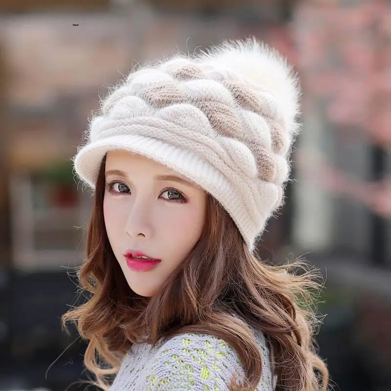Kagenmo, зимняя шапка и шарф, твинсеты для женщин, зимняя теплая вязаная шапка, вязаный шарф с кроликом, теплый Твинсет для улицы - Цвет: 9