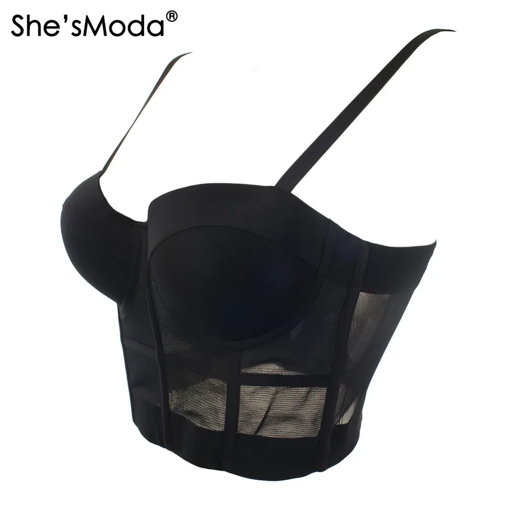 ShesModa Womens Mesh Breath Push Up Bustier Crop Top Club Party Vest