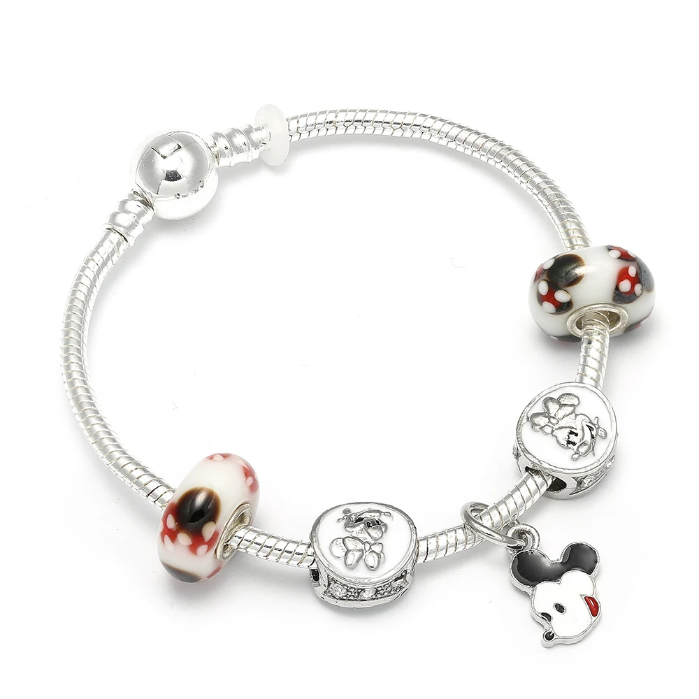 

2019 Fashion Silver Charm Bracelet Simple Minnie Mickey Mouse Beads Brand Bracelet For Women Girl DIY Jewelry Gift